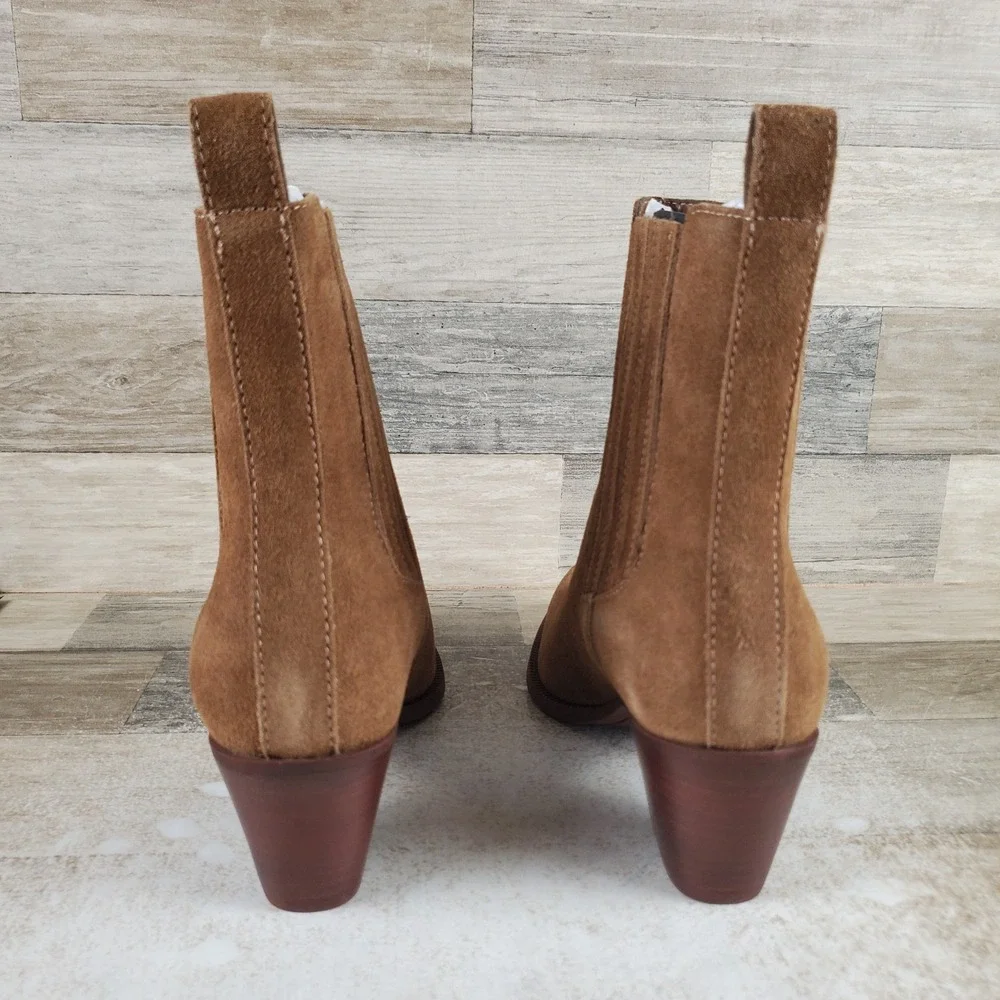 Dolce Vita Steffi Womens Western Boot Sz 8 Chestnut Suede Pointed Toe Block Heel